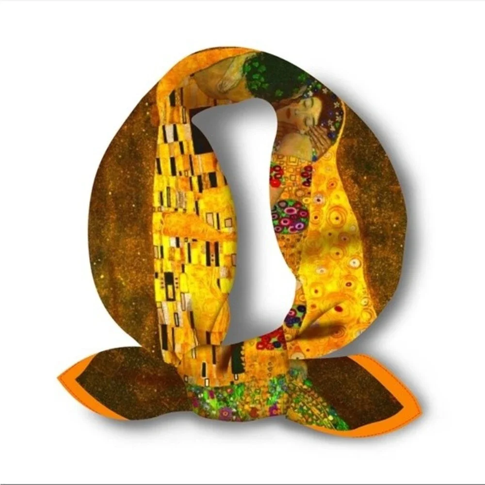 GUSTAV KLIMT Scarf The Kiss Painting Square Kerchief Silky Satin